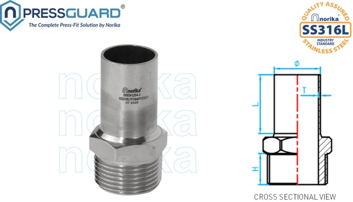 keluli tahan karat 316L press-fit paip pendek MI